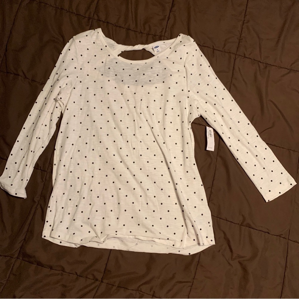 Old Navy 3/4 Sleeve White Polka Dot Medium Open Back Blouse 100 Cotton